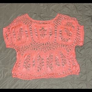 Maurices XL Coral Crochet Style Short Sleeve Shirt